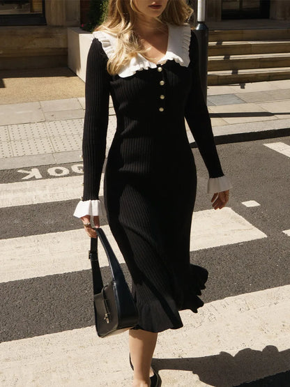 Button Ruffle Waist Midi Dress