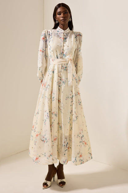 Floral Rhinestone Bottom Midi Dress