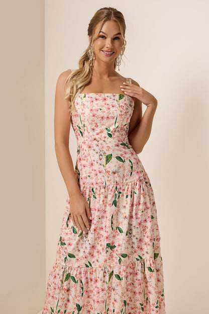 Floral  Square Collar Sleeveless Maxi Dress