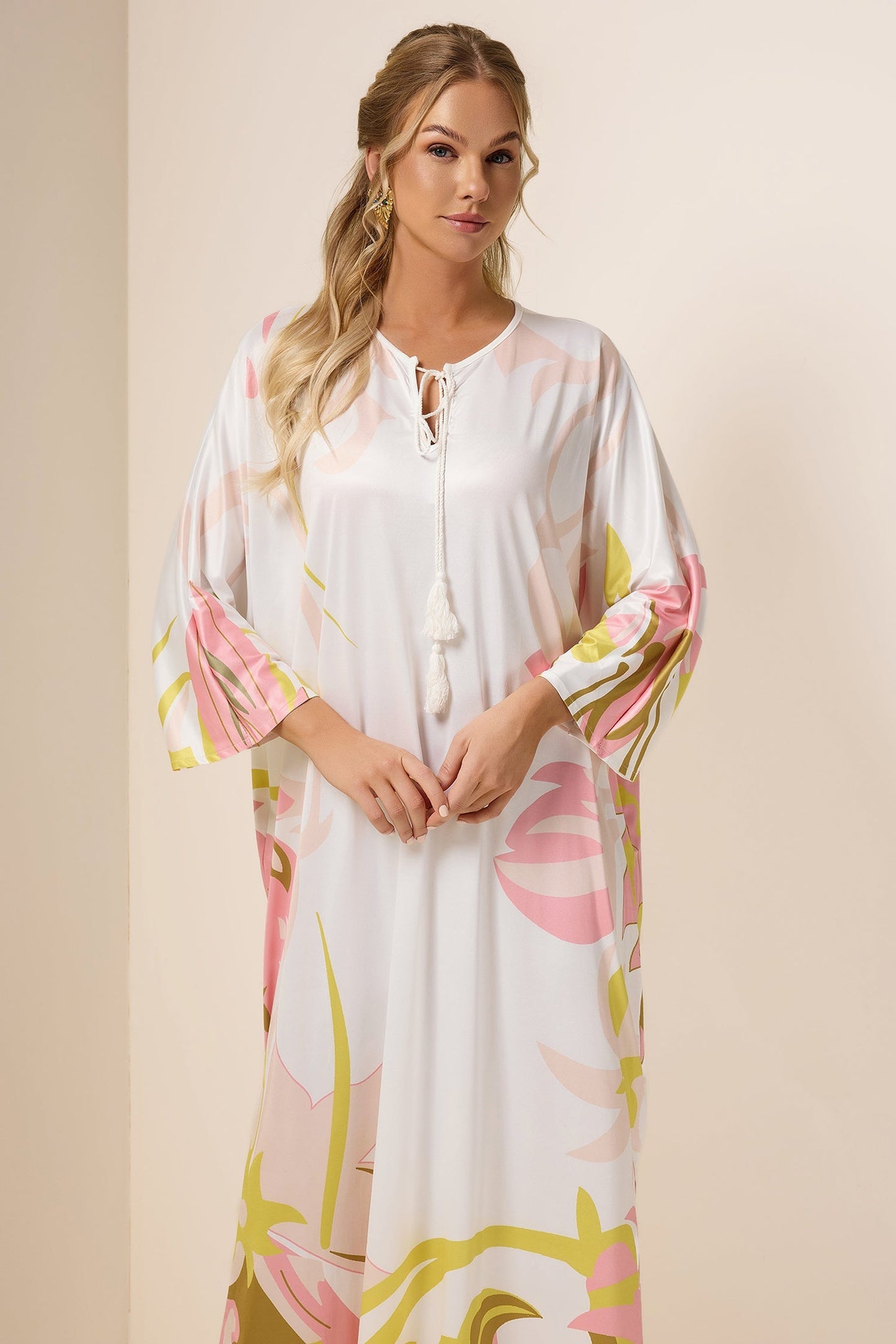 Abstract Print Lace Up Midi Dress
