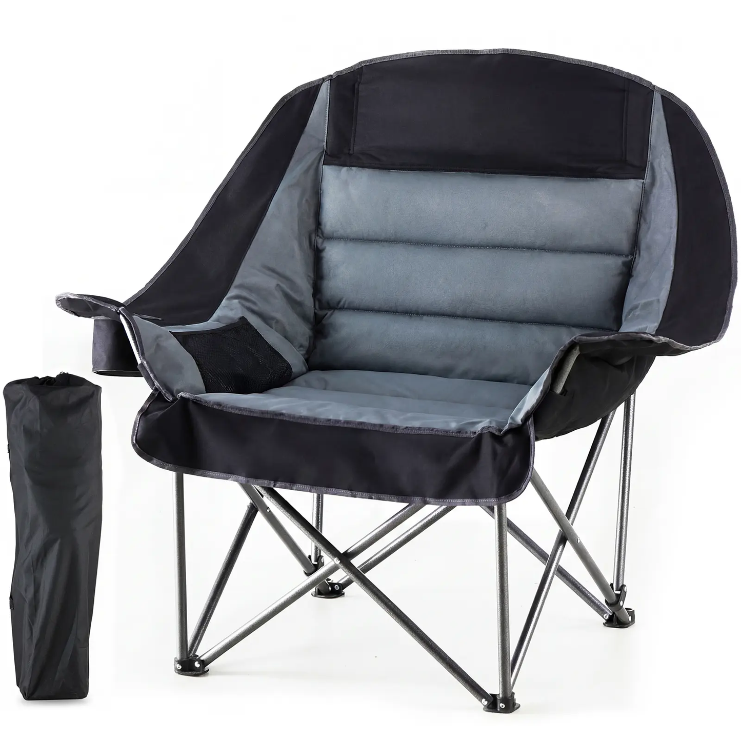 Folding Camping Chair with Steel Frame, Cup Holders & Side Pockets