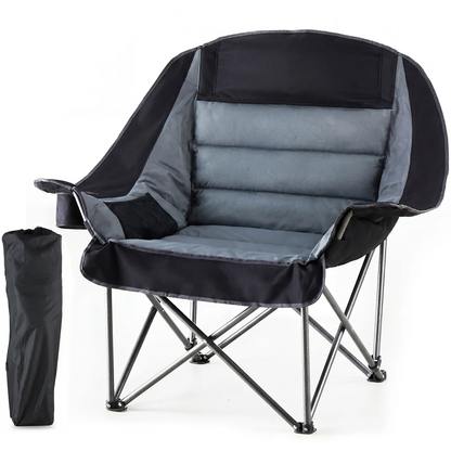 Folding Camping Chair with Steel Frame, Cup Holders & Side Pockets