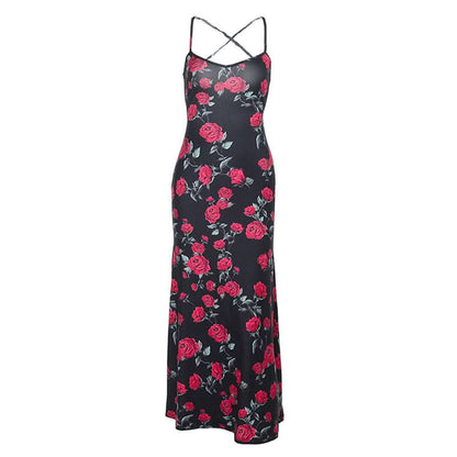 Cross back self tie flower print v neck cami maxi dress  | Festival Outfits Women