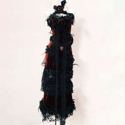 Halter feather flower applique bowknot ruffle maxi dress  | Festival Outfits Women