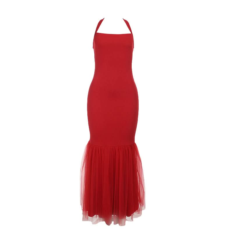 Halter self tie square neck ruched backless maxi dress  | Festival Outfits Women