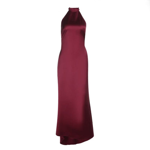 Satin halter backless solid maxi dress  | Festival Outfits Women