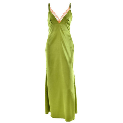 Satin lace hem v neck zip-up cami maxi dress  | Festival Outfits Women