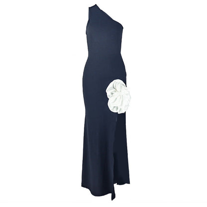 Flower applique one shoulder slit maxi dress  | Festival Outfits Women