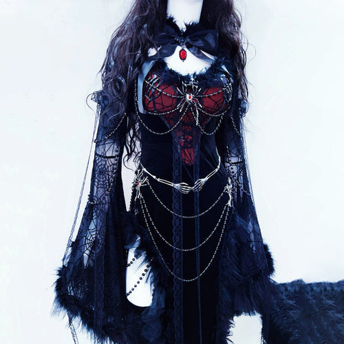 Beaded spider applique long sleeve maxi dress  | Festival Outfits Women