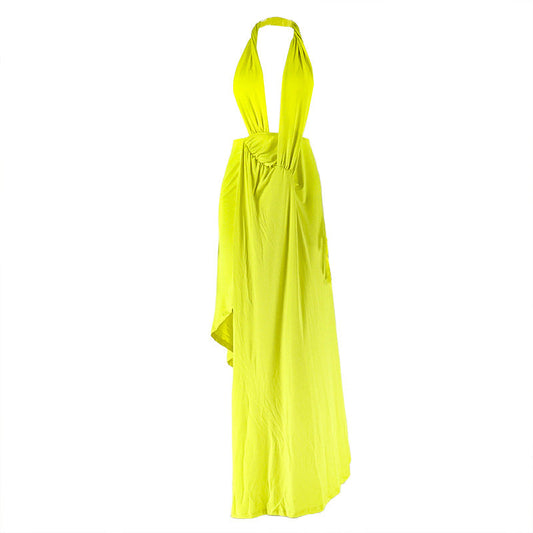 Halter ruched irregular deep v neck maxi dress  | Festival Outfits Women