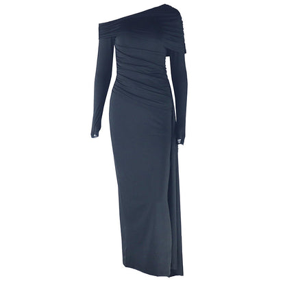 Irregular long sleeve one shoulder maxi dress  | Festival Outfits Women