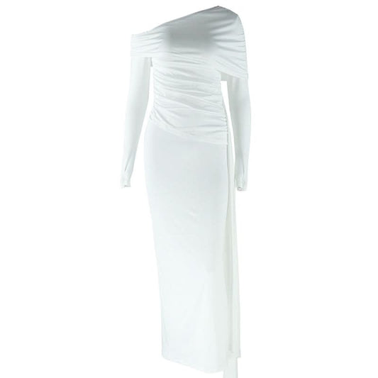 Irregular long sleeve one shoulder maxi dress  | Festival Outfits Women