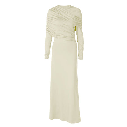 Long sleeve ruched irregular crewneck maxi dress  | Festival Outfits Women