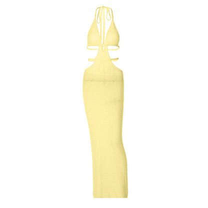 Halter self tie hollow out v neck cut out maxi dress  | Festival Outfits Women