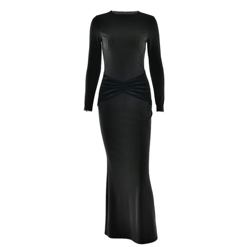 Crewneck long sleeve ruched zip-up maxi dress  | Festival Outfits Women