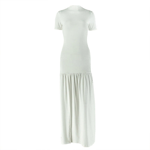 Crewneck short sleeve ruched solid maxi dress  | Festival Outfits Women