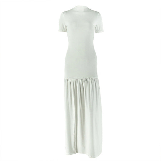 Crewneck short sleeve ruched solid maxi dress  | Festival Outfits Women