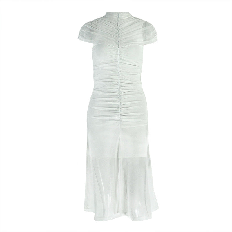 High neck short sleeve ruched maxi dress  | Festival Outfits Women
