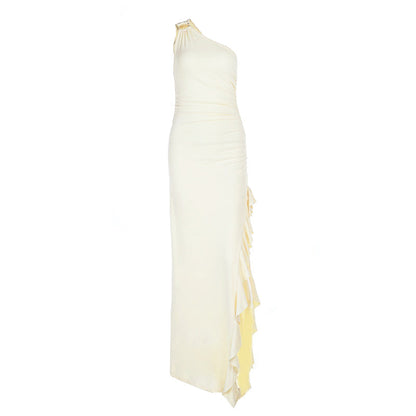 Irregular one shoulder slit ruffle ruched maxi dress  | Festival Outfits Women