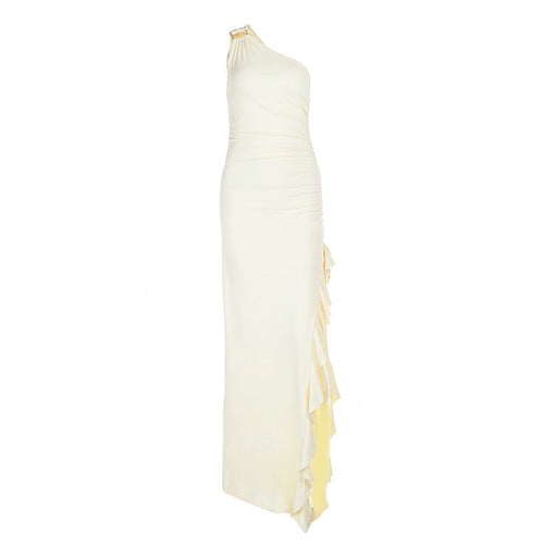 Irregular one shoulder slit ruffle ruched maxi dress  | Festival Outfits Women