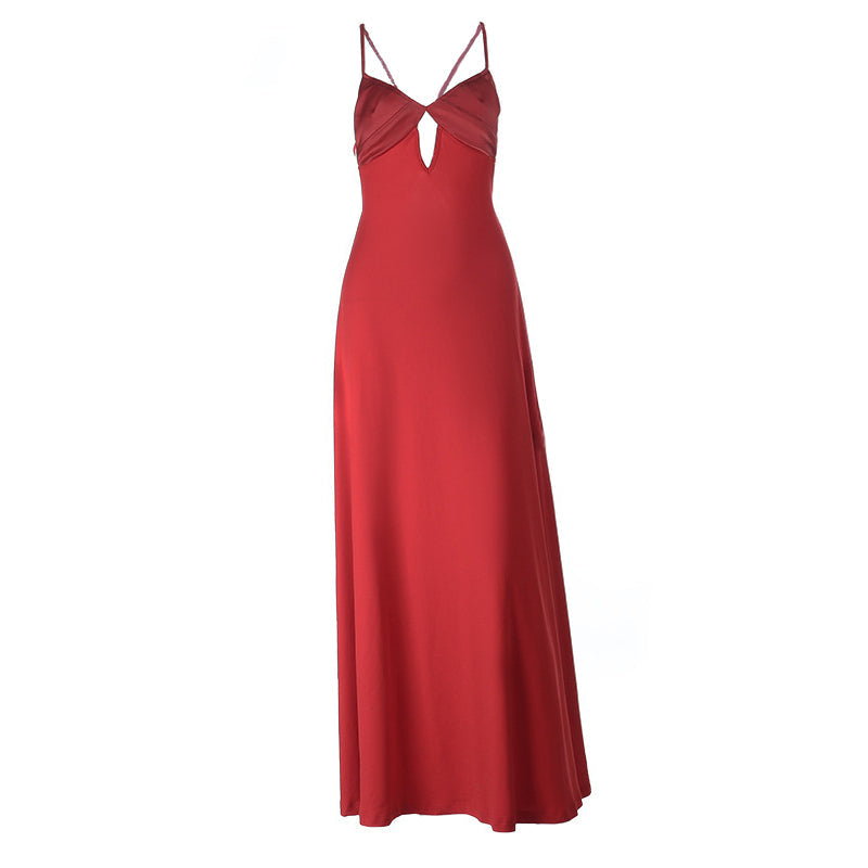 Hollow out v neck backless solid cami cut out maxi dress  | Festival Outfits Women