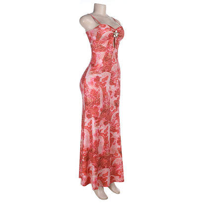Hollow out flower applique print cami cut out maxi dress  | Festival Outfits Women