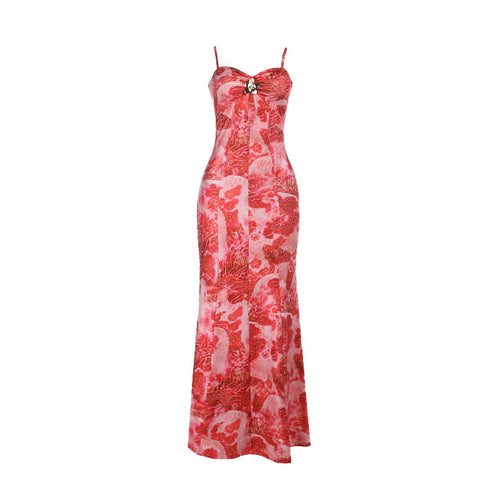 Hollow out flower applique print cami cut out maxi dress  | Festival Outfits Women