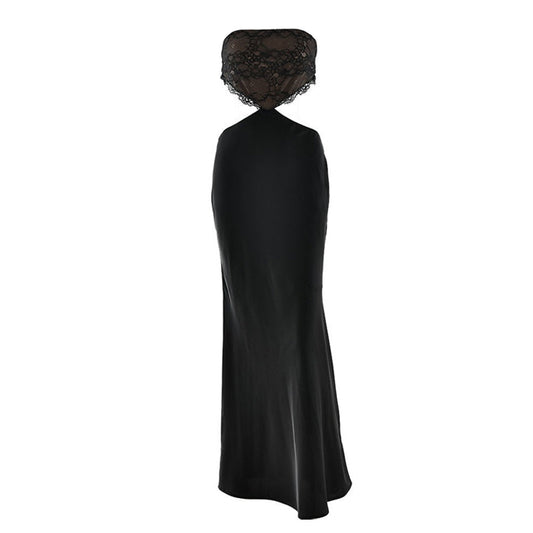 Lace hem zip-up backless tube maxi dress  | Festival Outfits Women