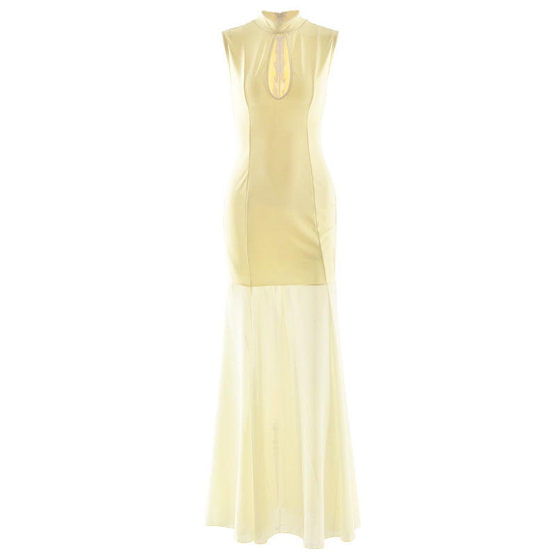 Hollow out crewneck zip-up sleeveless cut out maxi dress  | Festival Outfits Women