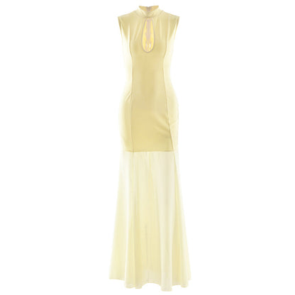 Hollow out crewneck zip-up sleeveless cut out maxi dress  | Festival Outfits Women