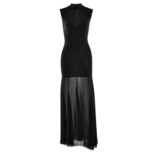 Hollow out crewneck zip-up sleeveless cut out maxi dress  | Festival Outfits Women