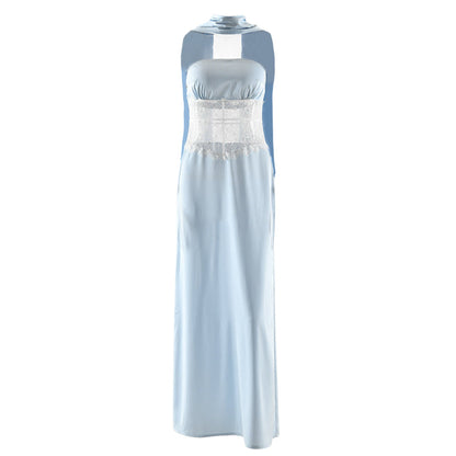 Lace patchwork backless tube maxi dress  | Festival Outfits Women