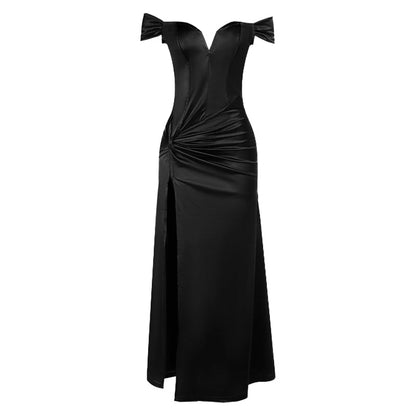 Off shoulder ruched slit irregular zip-up maxi dress  | Festival Outfits Women