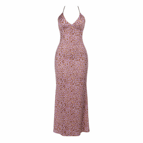 Print v neck cross back backless maxi dress  | Festival Outfits Women