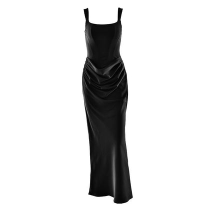 Ruched u neck backless solid cami maxi dress  | Festival Outfits Women