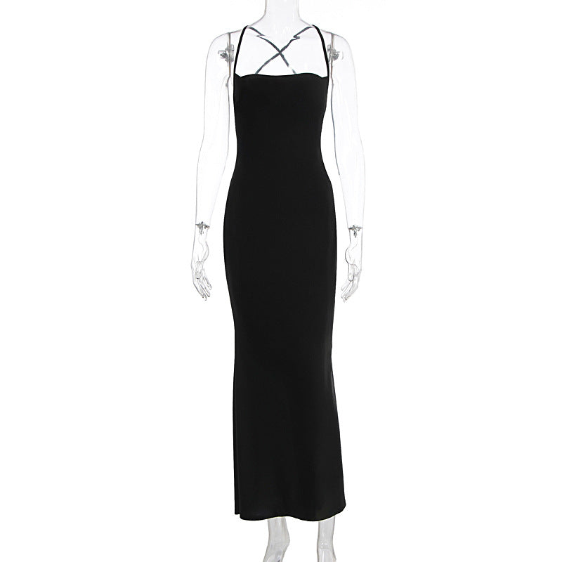 Cross back self tie square neck backless maxi dress  | Festival Outfits Women