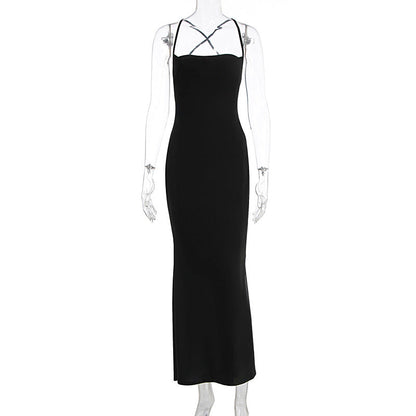 Cross back self tie square neck backless maxi dress  | Festival Outfits Women