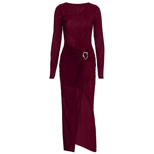 Long sleeve slit ruched irregular midi dress  | Festival Outfits Women