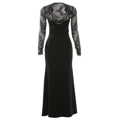 Long sleeve lace patchwork v neck maxi dress  | Festival Outfits Women