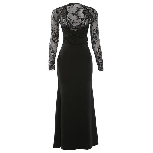 Long sleeve lace patchwork v neck maxi dress  | Festival Outfits Women
