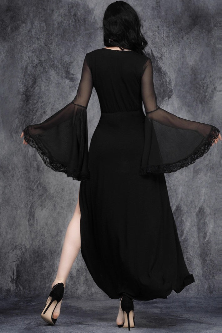 Gothic Lace Flare Sleeve Midi Dress