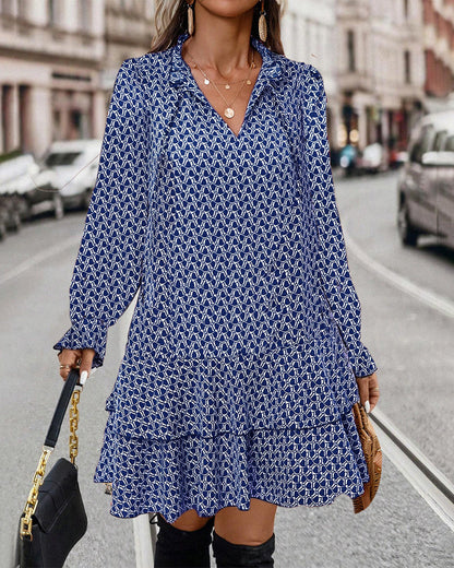 Women's Casual Long Sleeve Patterned Midi Dress | Ideal for Spring/Summer