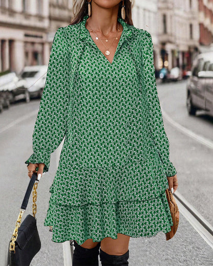 Women's Casual Long Sleeve Patterned Midi Dress | Ideal for Spring/Summer