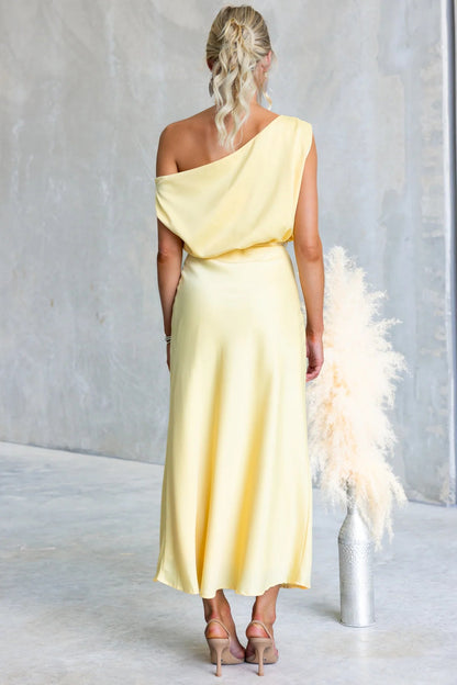 Solid Color One-shoulder Sleeveless Belted Casual Maxi Dress