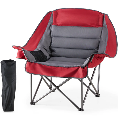 Folding Camping Chair with Steel Frame, Cup Holders & Side Pockets