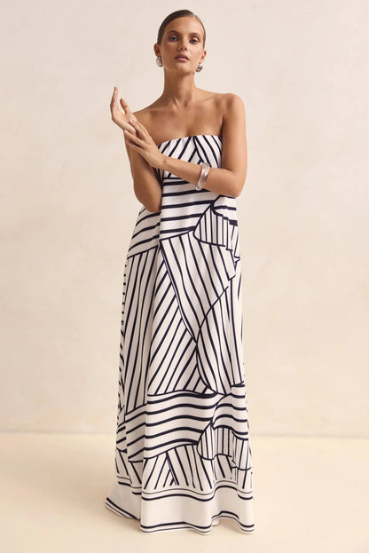 Smocked Printed Tube Maxi Dress
