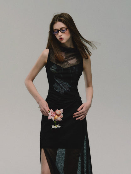 Elegant Mesh Panel Maxi Dress