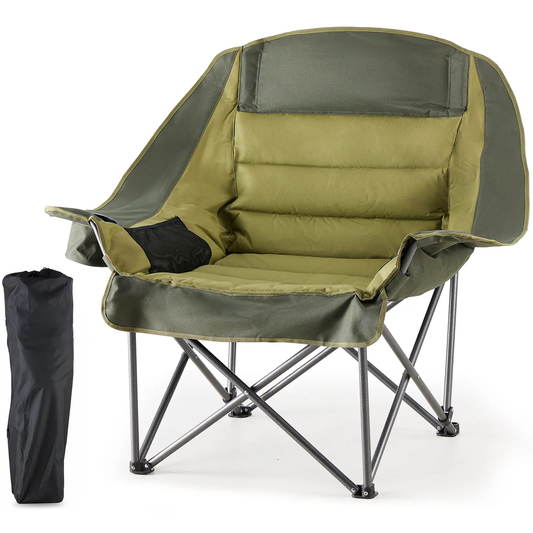 Folding Camping Chair with Steel Frame, Cup Holders & Side Pockets