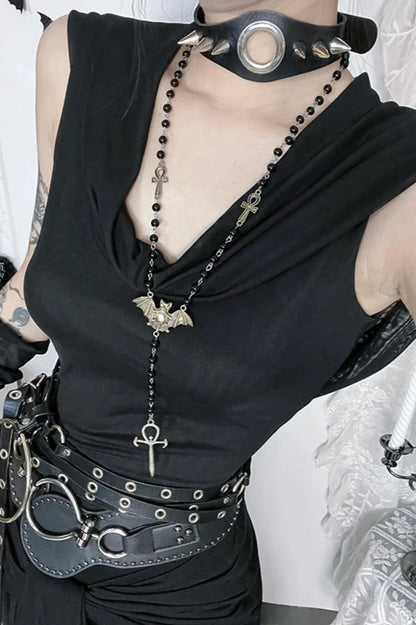 Dark Streetwear Sleeveless Hooded Maxi Dress