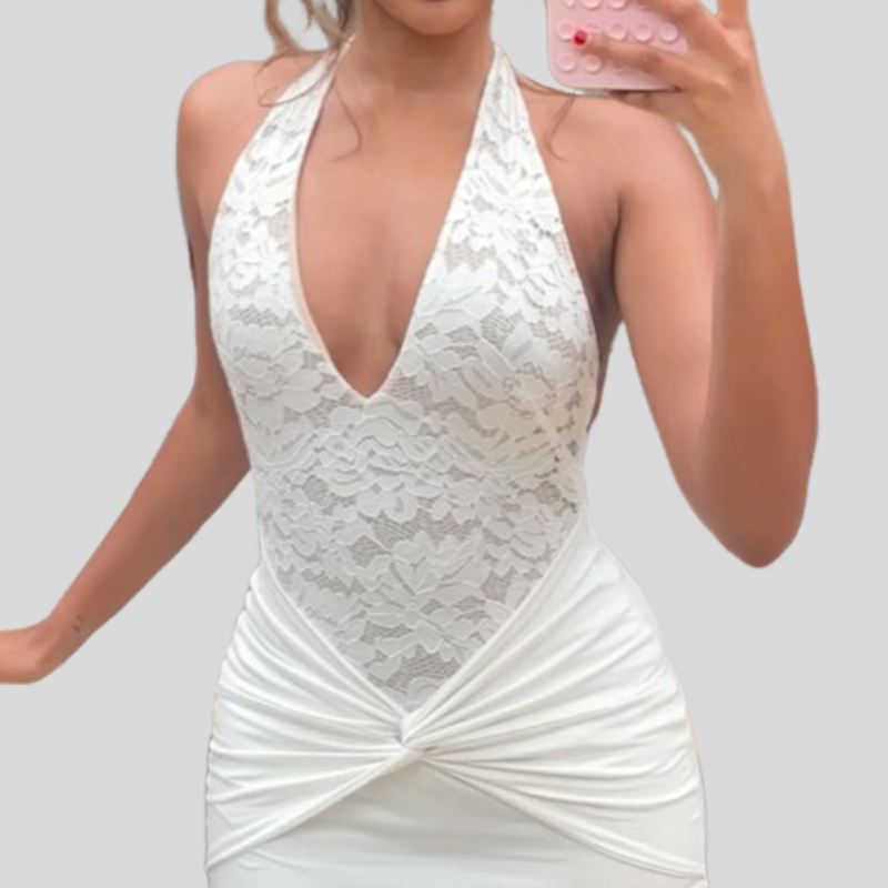 Halter v neck backless ruched maxi dress  | Festival Outfits Women